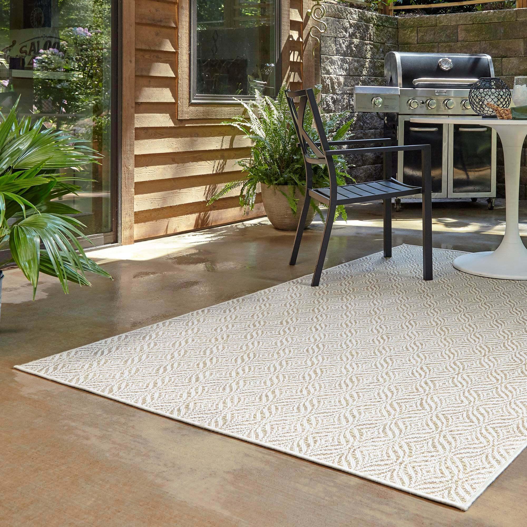 Unique Loom Outdoor Rugs - Outdoor Trellis Trellis Rectangular 9x12 Rug Tan & Ivory