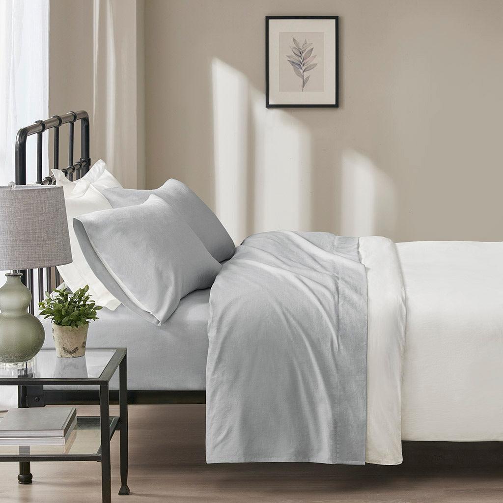 Olliix.com Sheets & Sheet Sets - Oversized Flannel California King Sheet Set Gray Solid