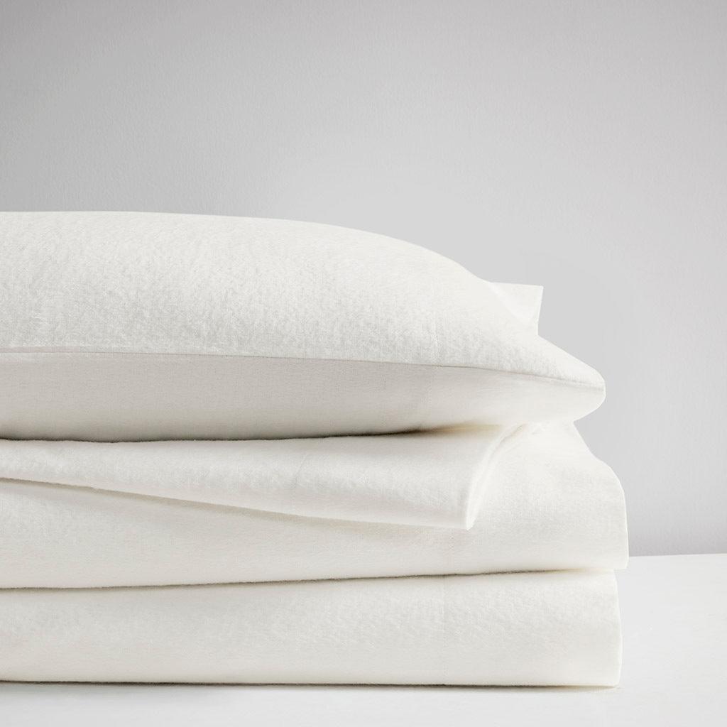 Olliix.com Sheets & Sheet Sets - Oversized Flannel California King Sheet Set Ivory Solid