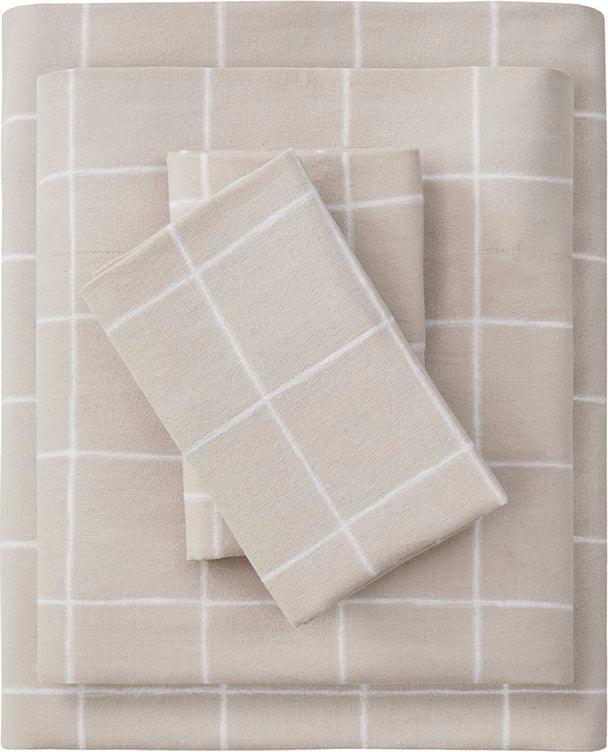 Beautyrest Oversized Cotton Flannel 4-Piece Beige Windowpane Queen Sheet  Set BR20-1857 - The Home Depot