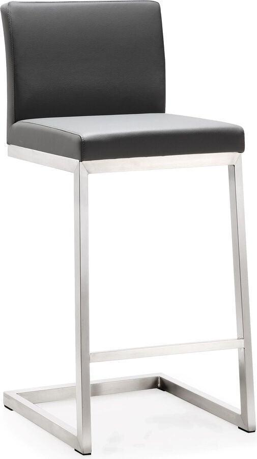 Tov Furniture Barstools - Parma Grey Stainless Steel Counter Stool Eco Leather & Gray ( Set of 2 )