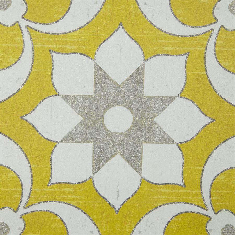 Olliix.com Wall Art - Patterned Tiles Paper Printed with Gel Coat and Framed Wall Decor 3 Piece Set Yellow