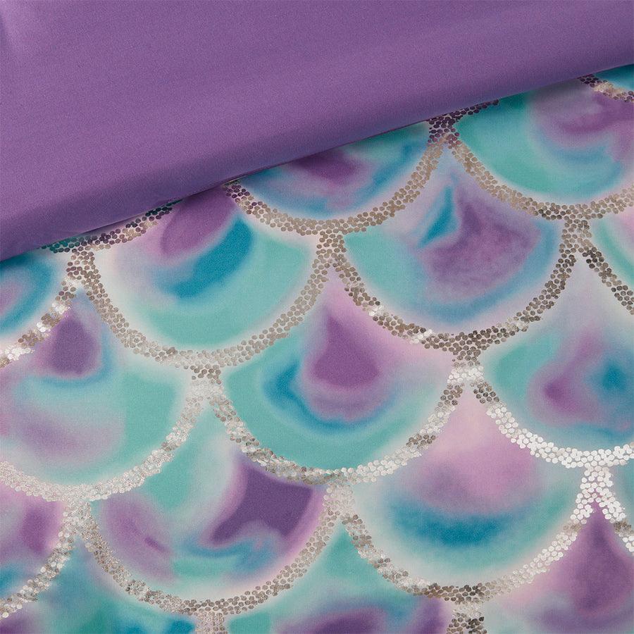 Olliix.com Comforters & Blankets - Pearl Metallic Printed Reversible Comforter Set Teal & Purple Full/Queen