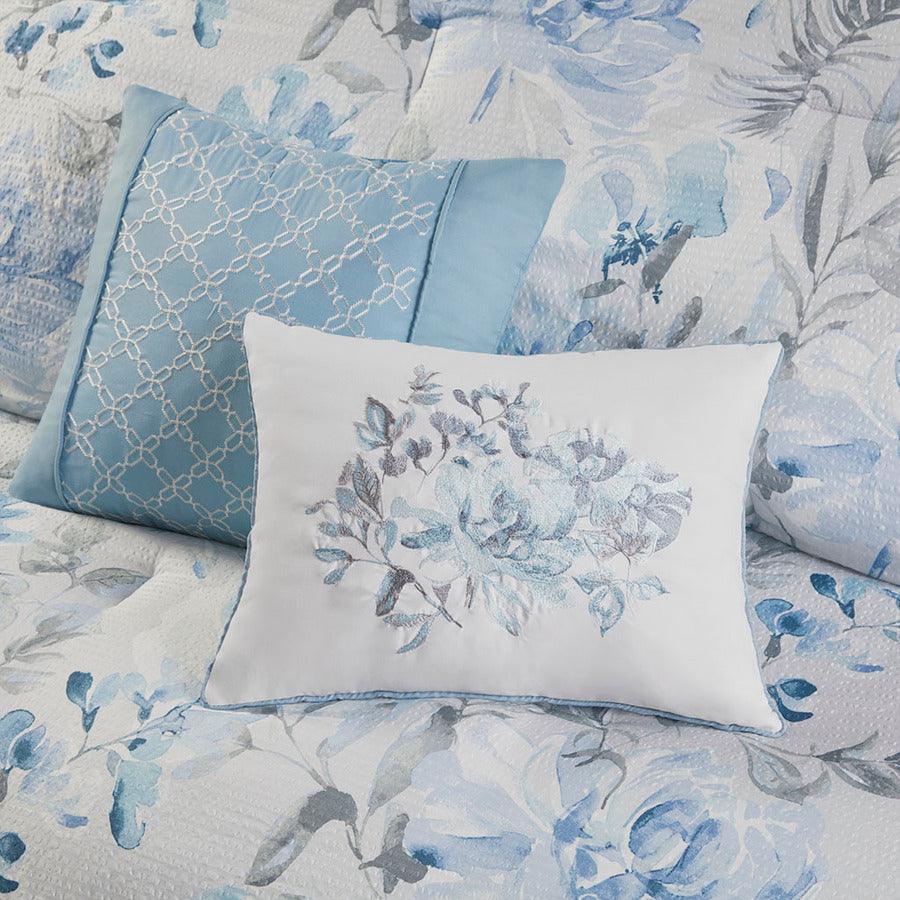 Shop Zennia Full/Queen 7 PC Printed Seersucker Comforter Set with Throw  Blanket Blue, Comforters & Blankets