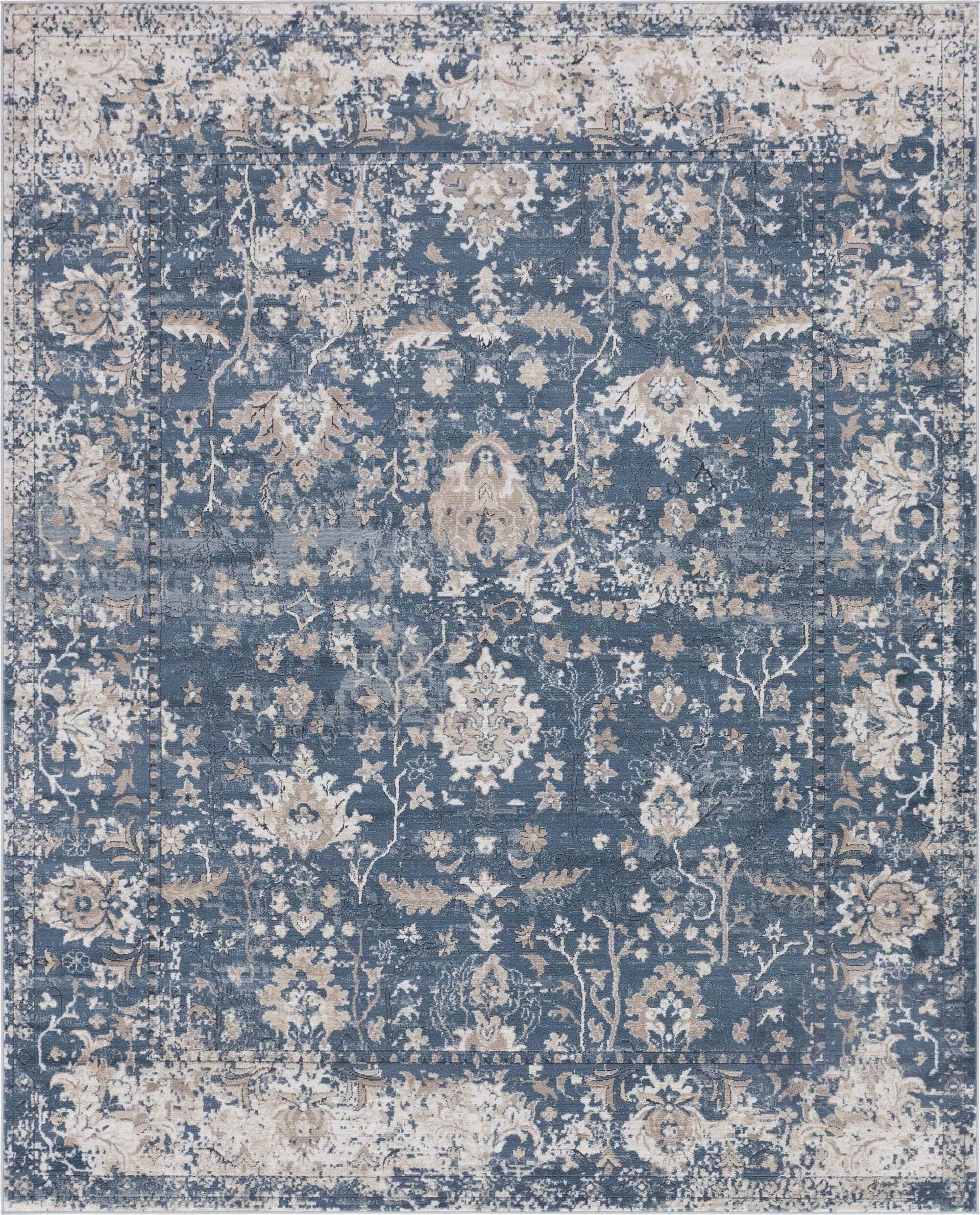 Unique Loom Indoor Rugs - Portland Border Rectangular 8x10 Rug Blue & Ivory