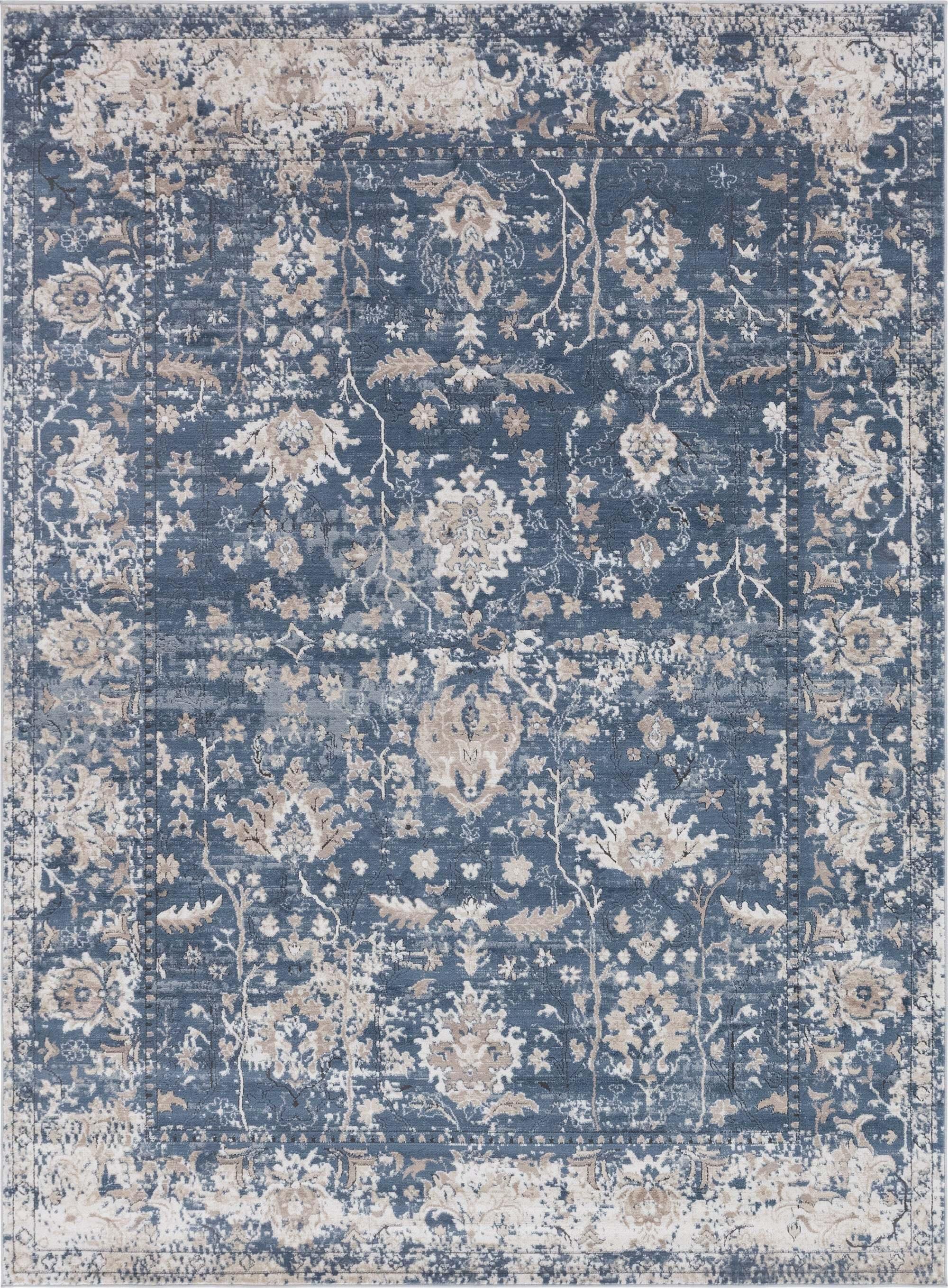 Unique Loom Indoor Rugs - Portland Border Rectangular 8x11 Rug Blue & Ivory