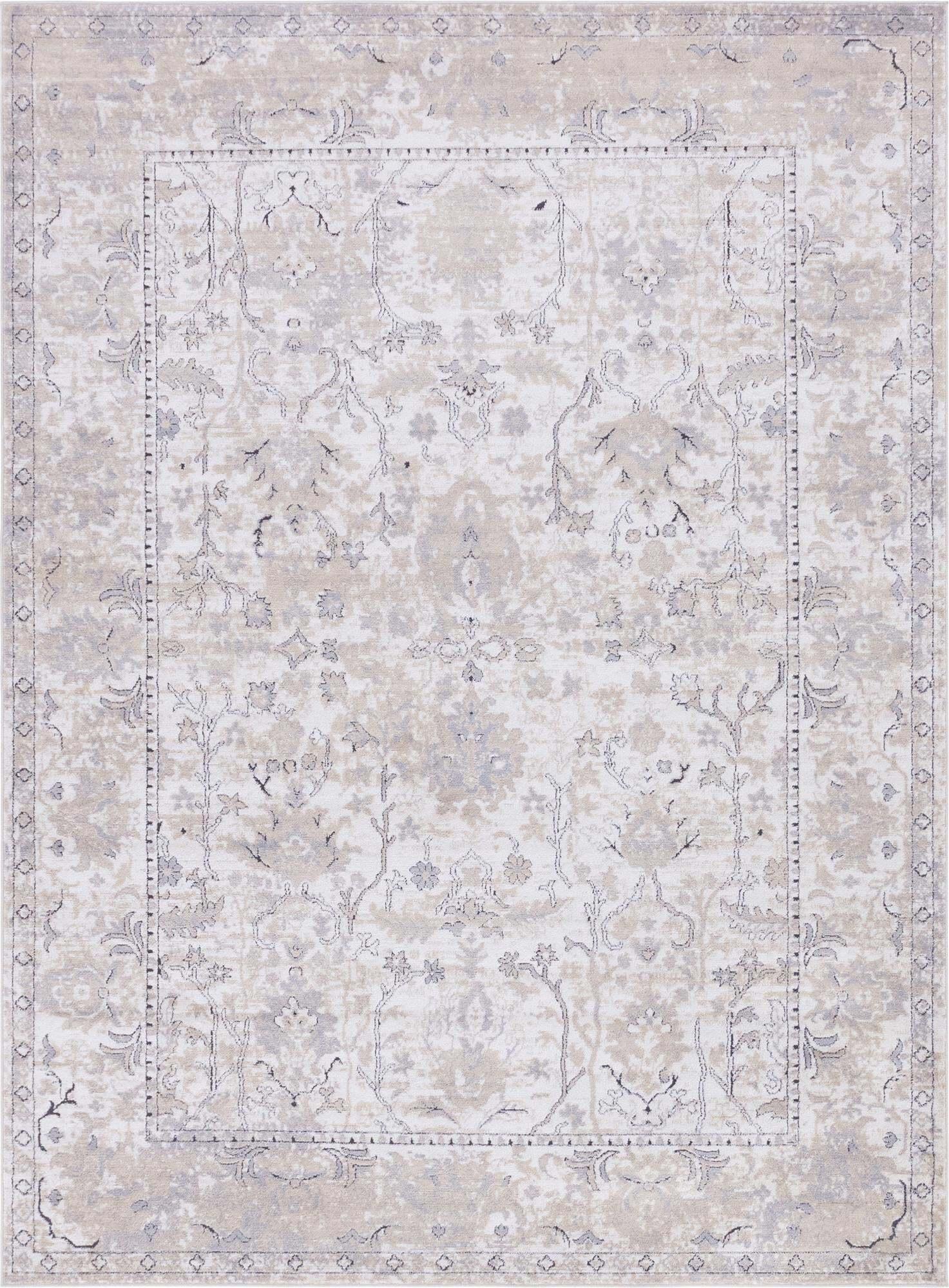 Unique Loom Indoor Rugs - Portland Border Rectangular 8x11 Rug Ivory & Gray