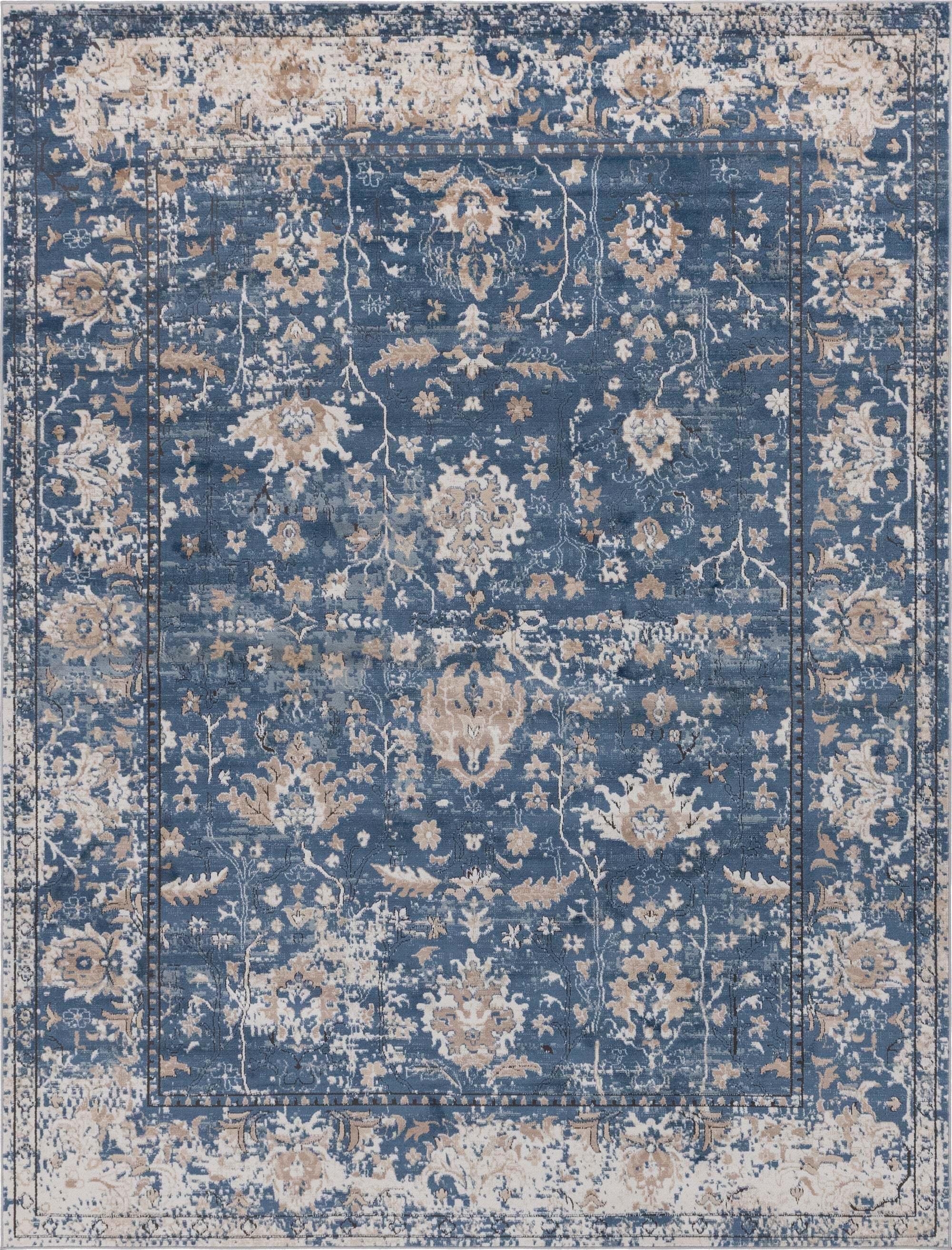 Unique Loom Indoor Rugs - Portland Border Rectangular 9x12 Rug Blue & Ivory