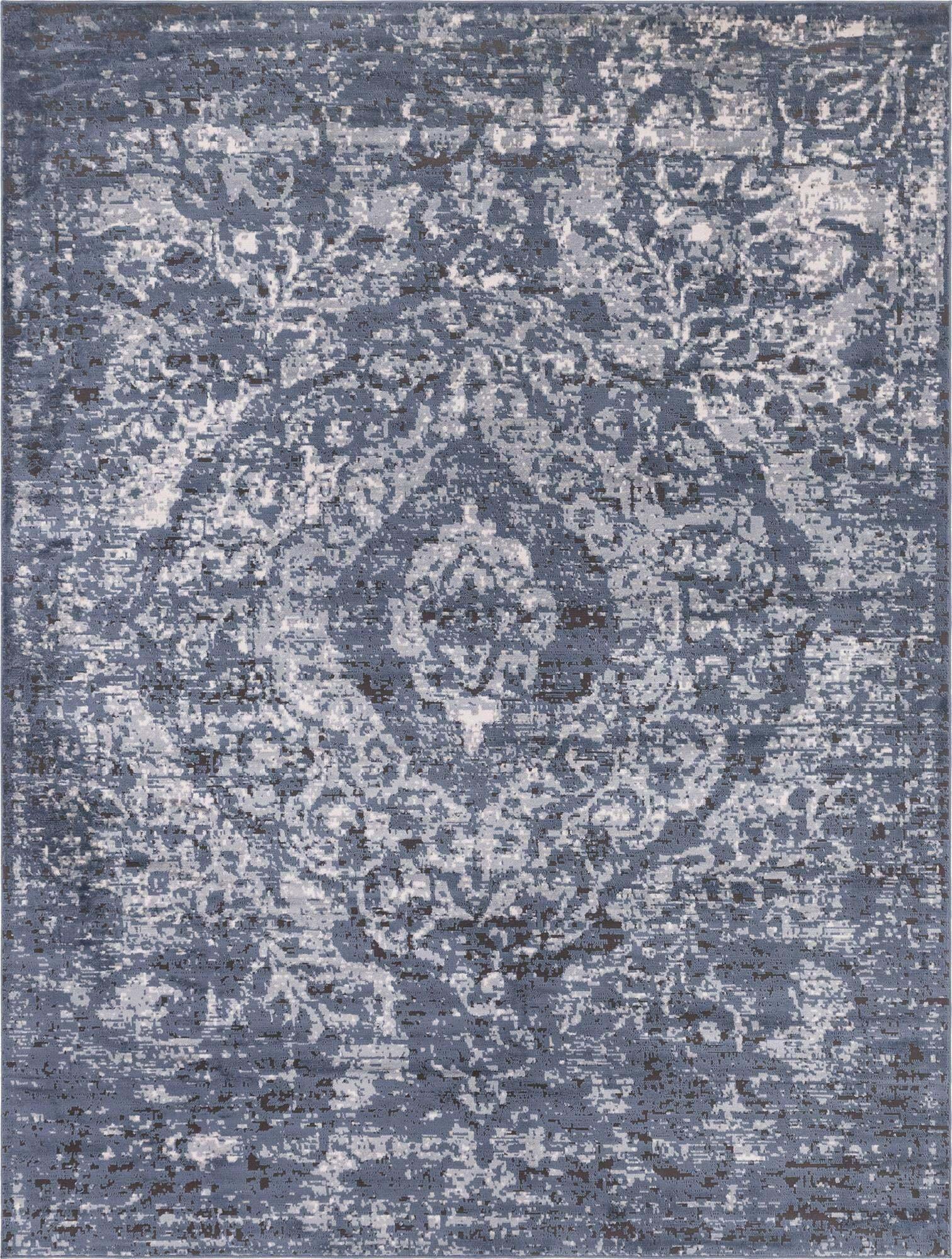 Unique Loom Indoor Rugs - Portland Medallion Rectangular 9x12 Rug Blue & Ivory