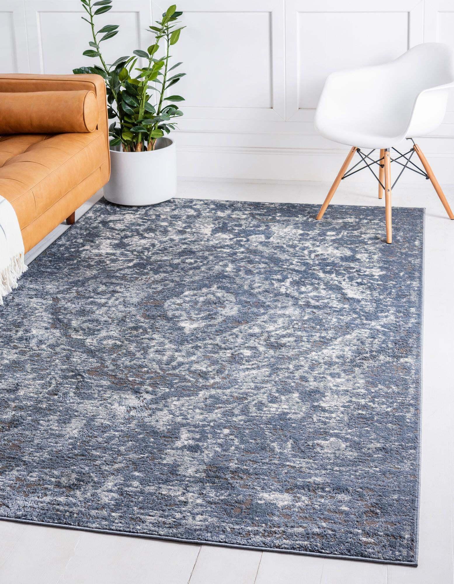 Unique Loom Indoor Rugs - Portland Medallion Rectangular 9x12 Rug Blue & Ivory