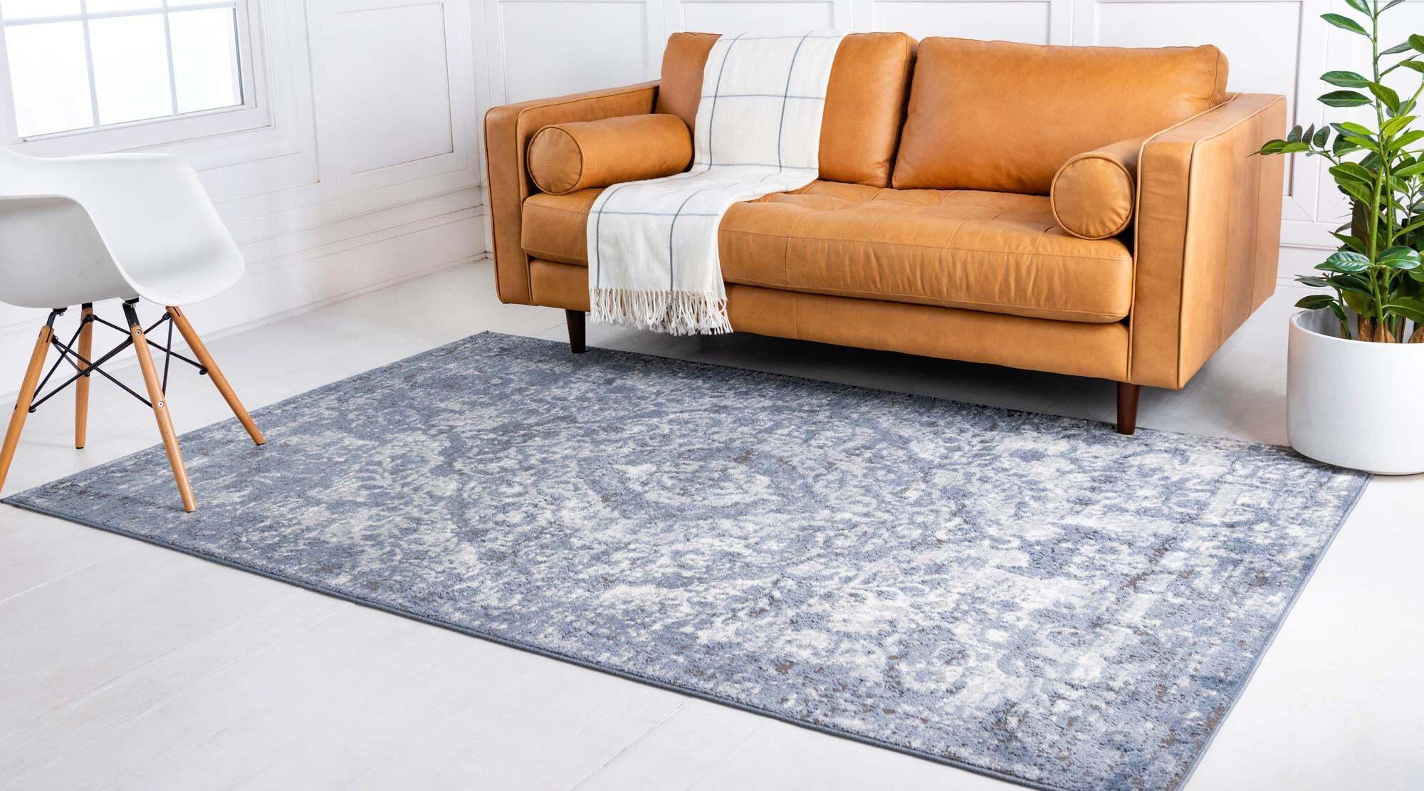 Unique Loom Indoor Rugs - Portland Medallion Rectangular 9x12 Rug Blue & Ivory