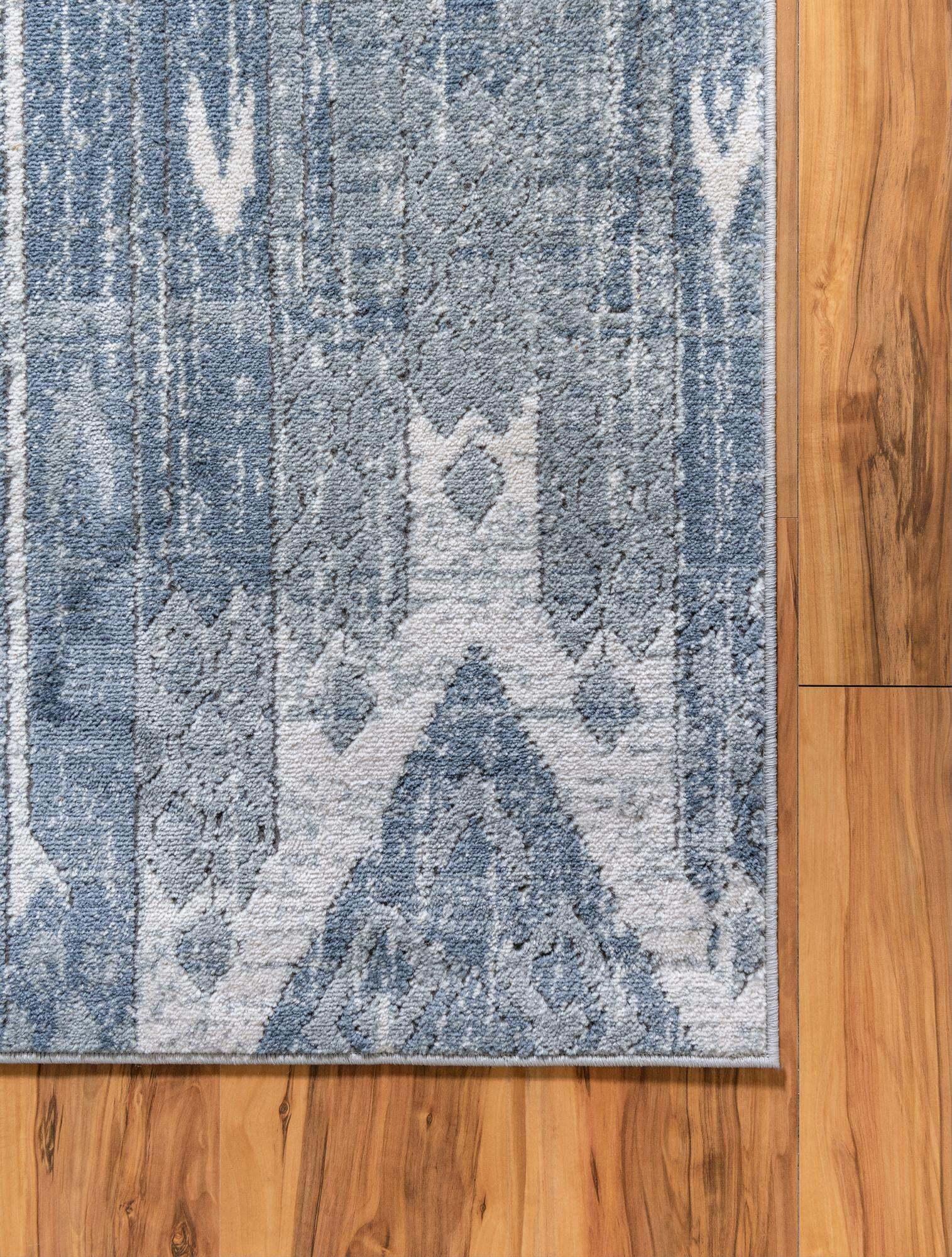 Unique Loom Indoor Rugs - Portland Striped Rectangular 8x11 Rug Blue & Gray