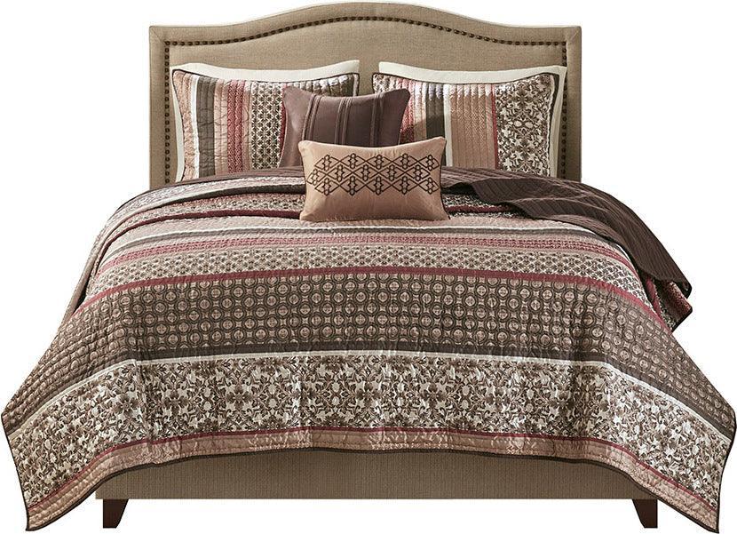 Shop Bellagio Queen 5 Piece Reversible Jacquard Bedspread Set Brown & Gold, Comforters & Blankets