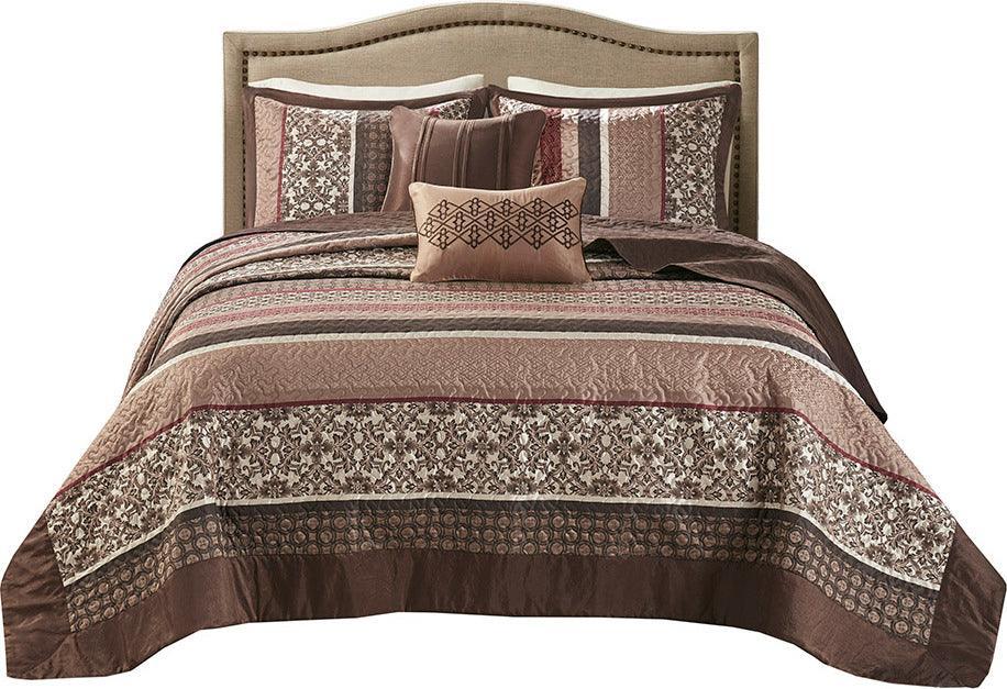 Shop Bellagio Queen 5 Piece Reversible Jacquard Bedspread Set Brown & Gold, Comforters & Blankets