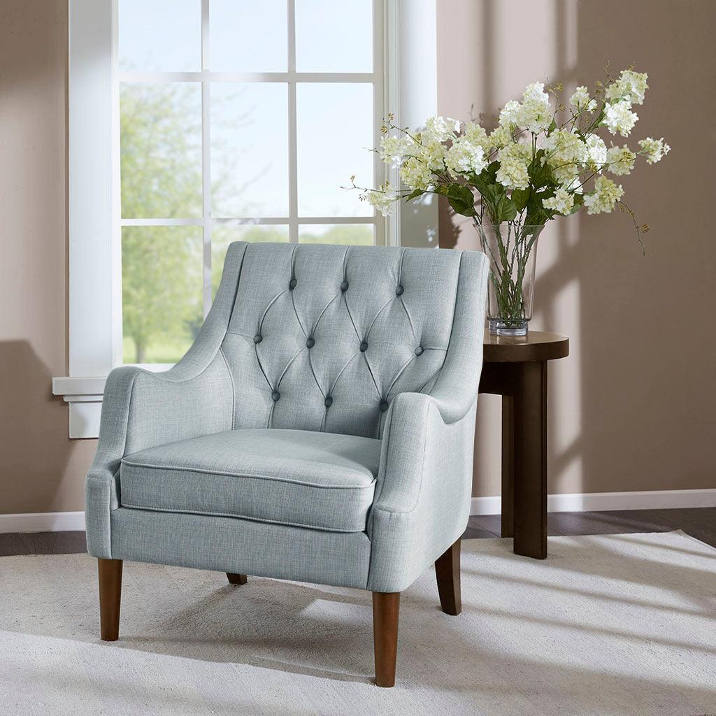 Olliix.com Accent Chairs - Qwen Button Tufted Accent Chair Dusty Blue