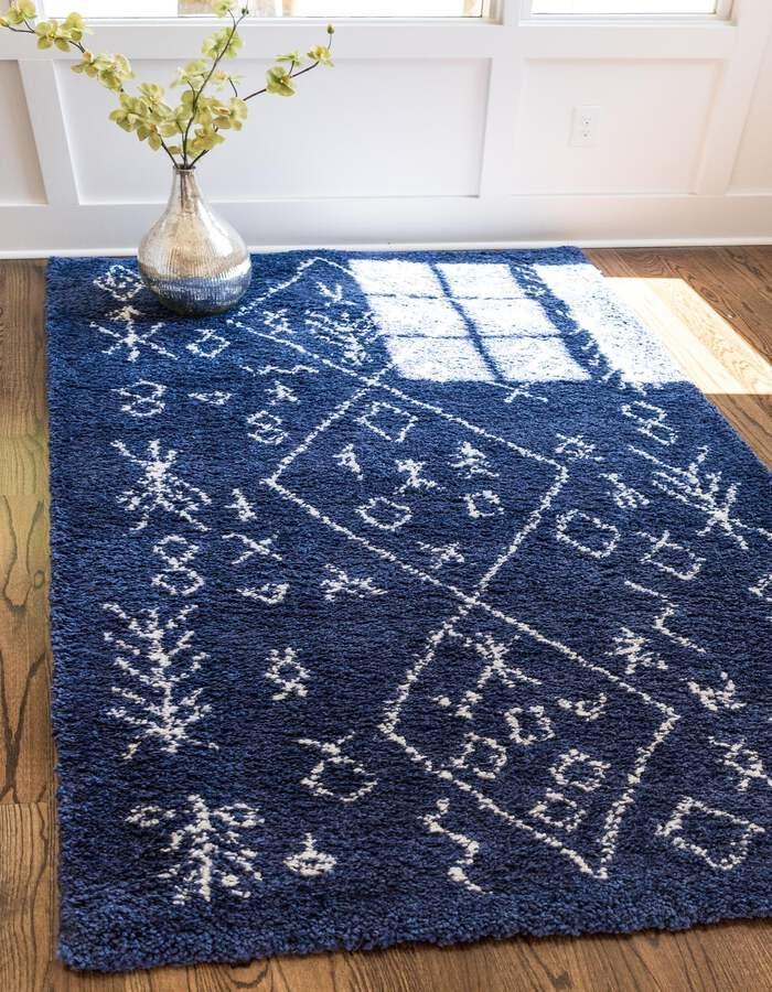 Unique Loom Indoor Rugs - Rabat Shag 9x12 Navy Blue & Ivory