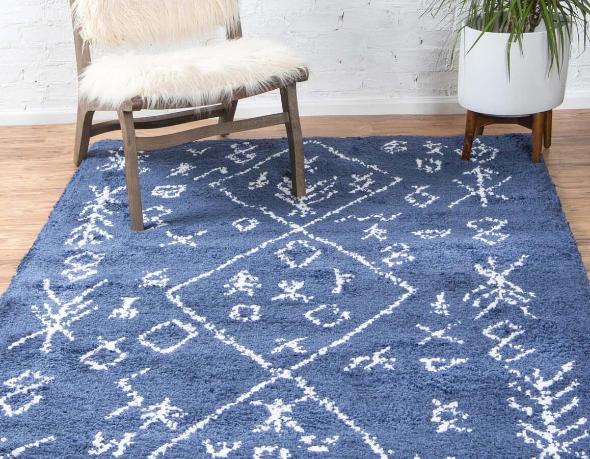 Unique Loom Indoor Rugs - Rabat Shag 9x12 Navy Blue & Ivory