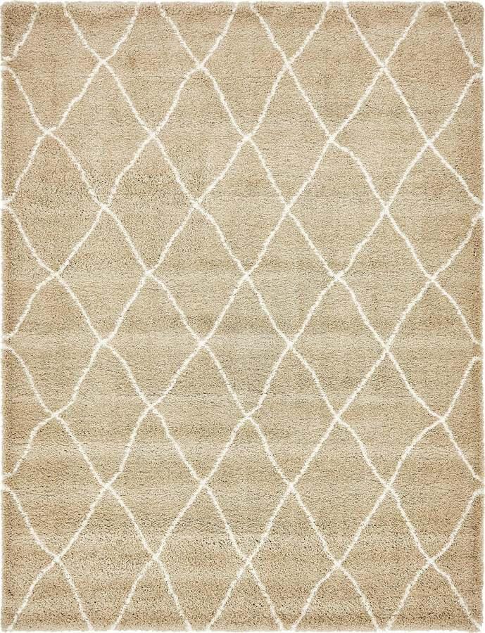 Unique Loom Indoor Rugs - Rabat Shag Comfort 9x12 Rectangular Rug Taupe