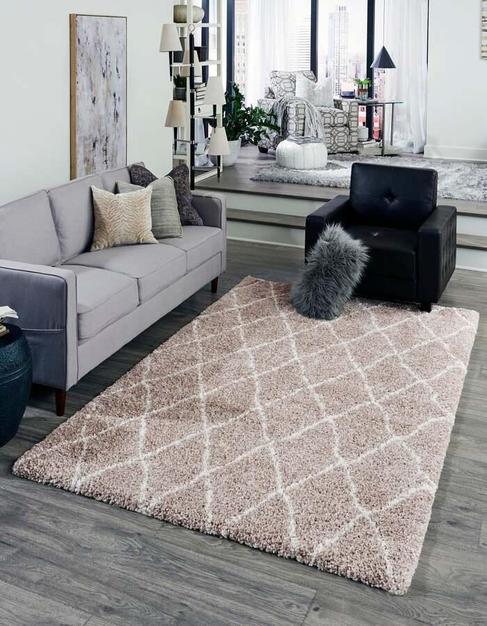 Unique Loom Indoor Rugs - Rabat Shag Comfort 9x12 Rectangular Rug Taupe