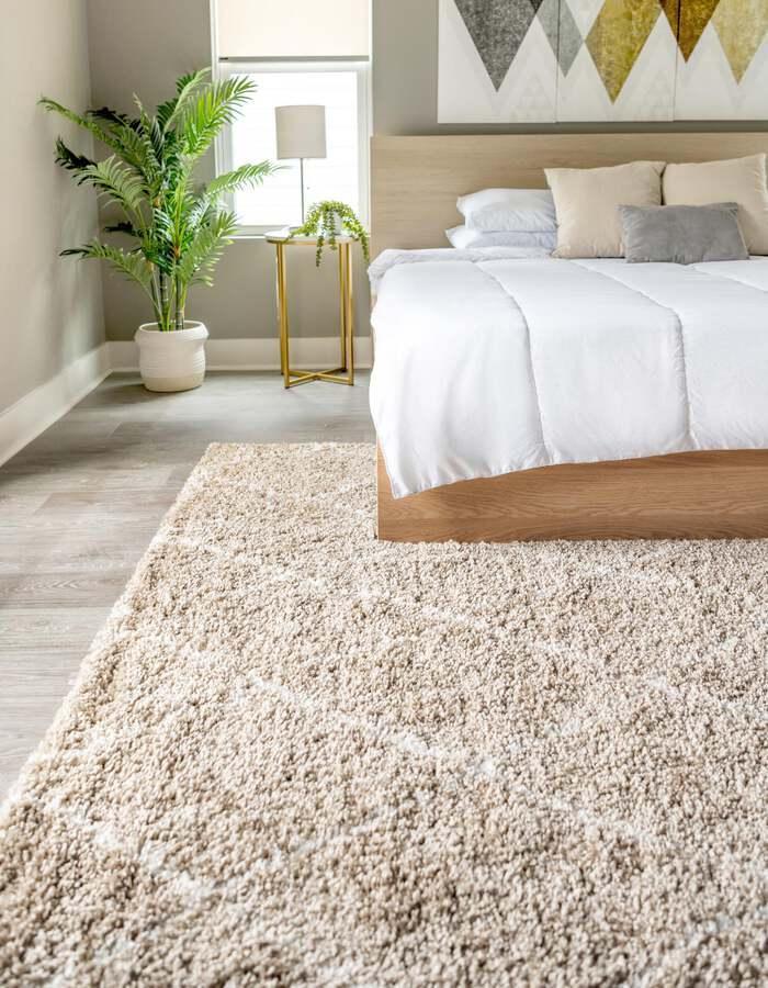 Unique Loom Indoor Rugs - Rabat Shag Comfort 9x12 Rectangular Rug Taupe