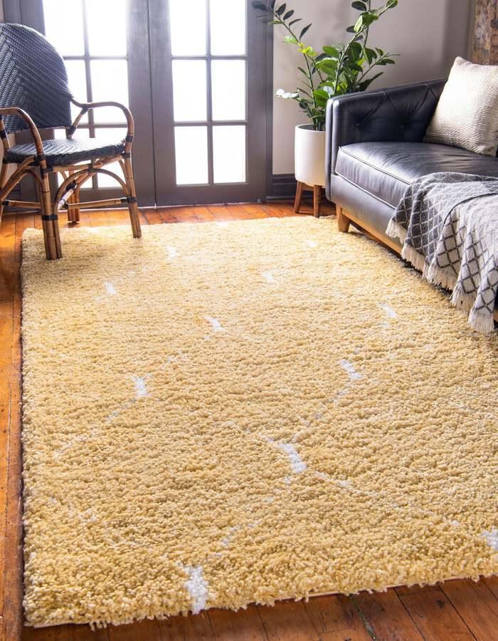 Unique Loom Indoor Rugs - Rabat Shag Contemporary 9x12 Rectangular Rug Yellow