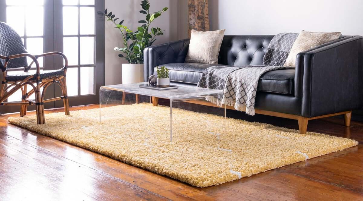 Unique Loom Indoor Rugs - Rabat Shag Contemporary 9x12 Rectangular Rug Yellow