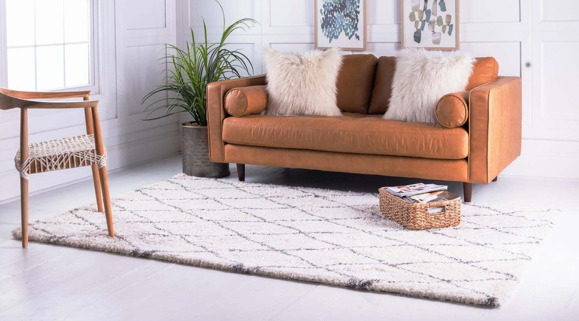 Unique Loom Indoor Rugs - Rabat Shag Geometric 5x8 Rug Ivory & Gray