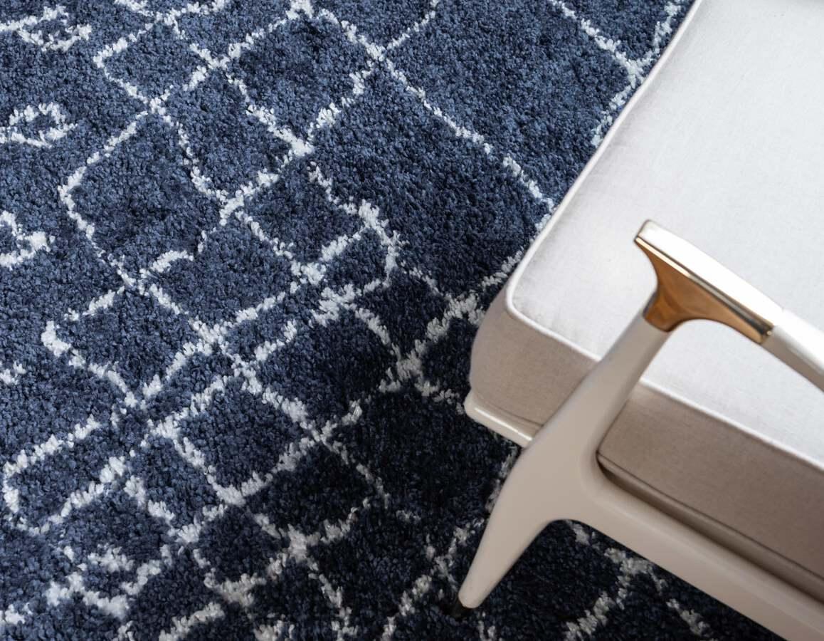 Unique Loom Indoor Rugs - Rabat Shag Geometric 9x12 Navy Blue & Ivory