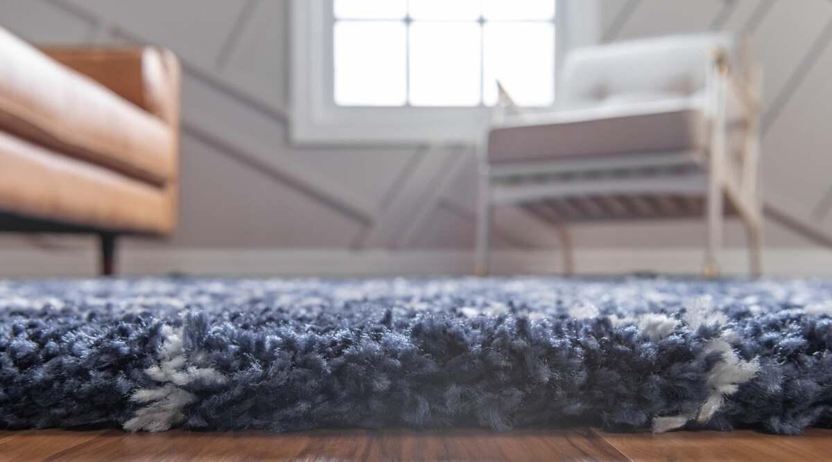 Unique Loom Indoor Rugs - Rabat Shag Geometric 9x12 Navy Blue & Ivory