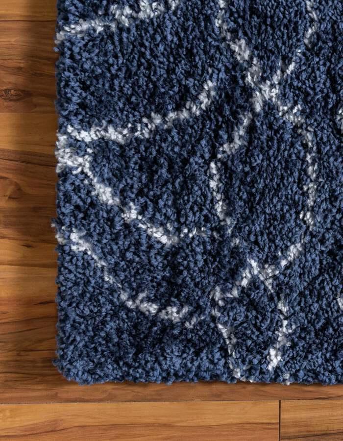 Unique Loom Indoor Rugs - Rabat Shag Geometric 9x12 Navy Blue & Ivory