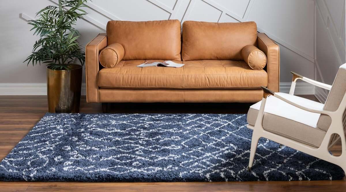 Unique Loom Indoor Rugs - Rabat Shag Geometric 9x12 Navy Blue & Ivory