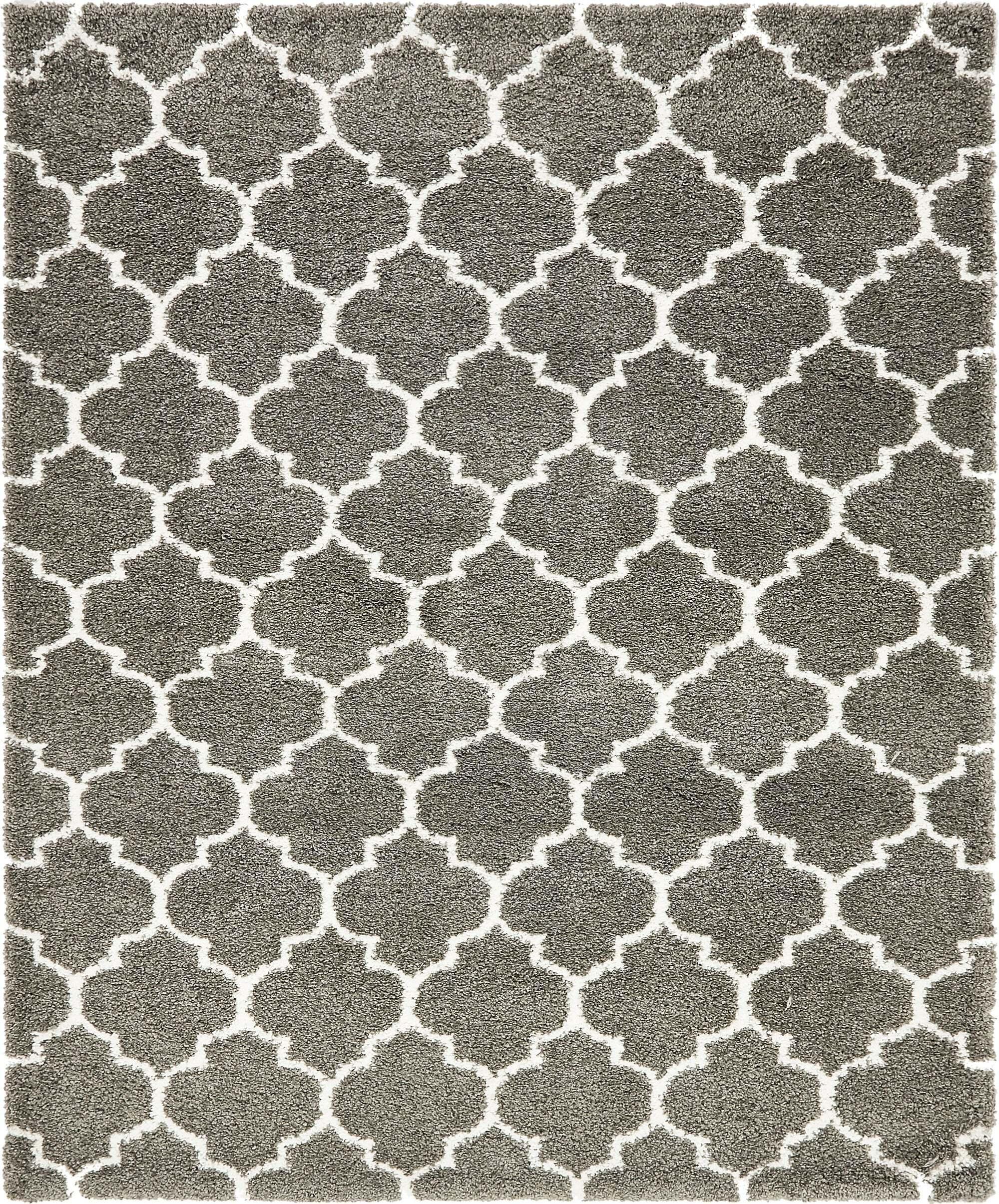 Unique Loom Indoor Rugs - Rabat Shag Geometric Rectangular 8x10 Rug Gray & Ivory