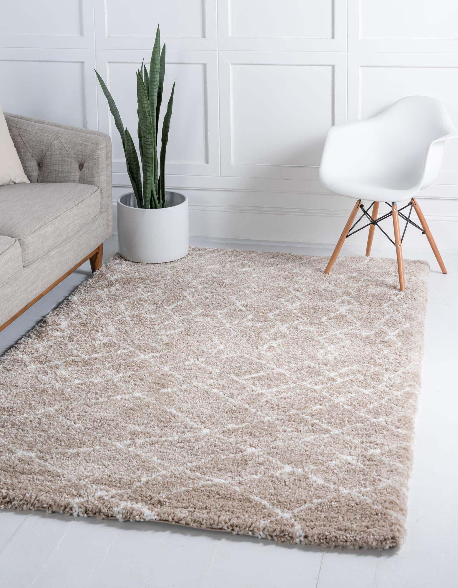 Unique Loom Indoor Rugs - Rabat Shag Geometric Rectangular 8x10 Rug Tan & Ivory