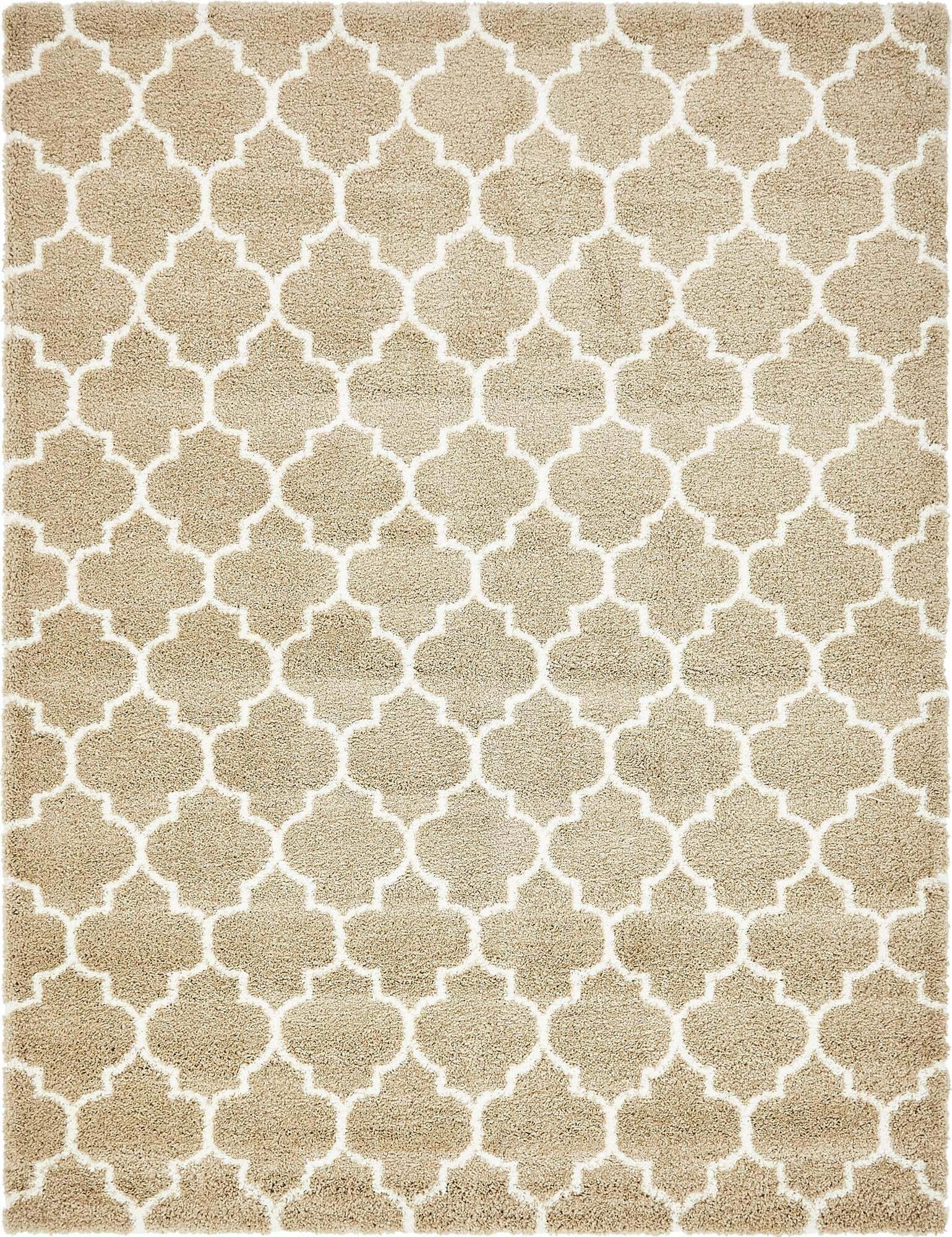 Unique Loom Indoor Rugs - Rabat Shag Geometric Rectangular 9x12 Rug Taupe & Ivory