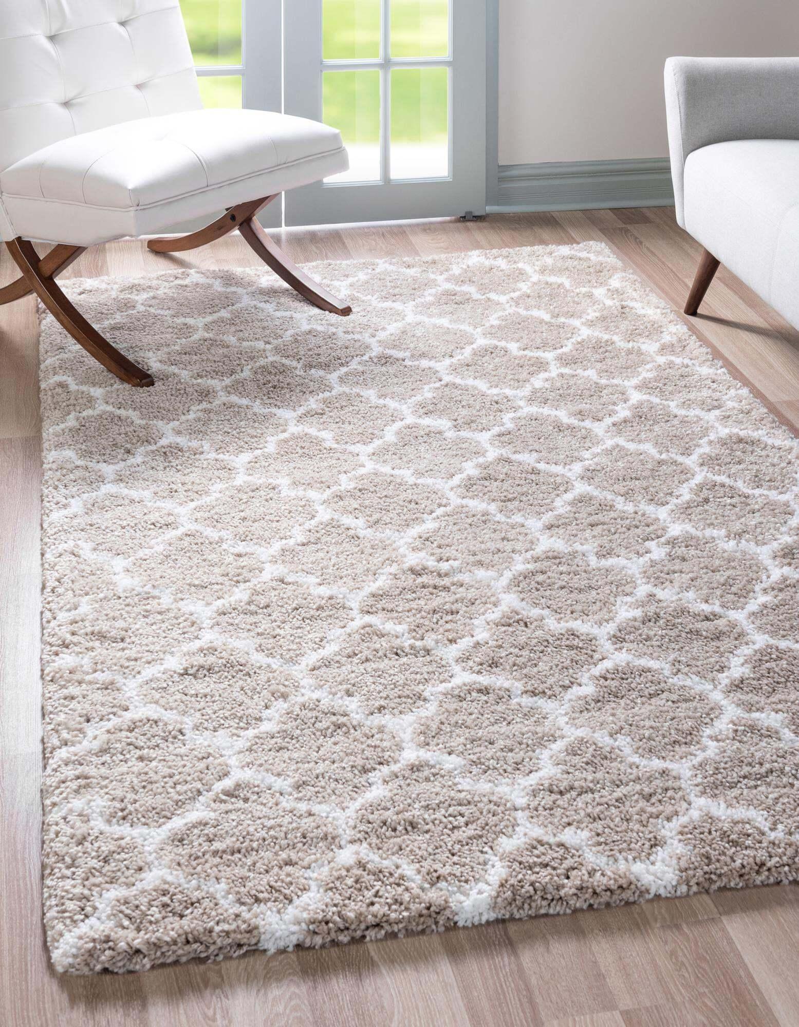 Unique Loom Indoor Rugs - Rabat Shag Geometric Rectangular 9x12 Rug Taupe & Ivory