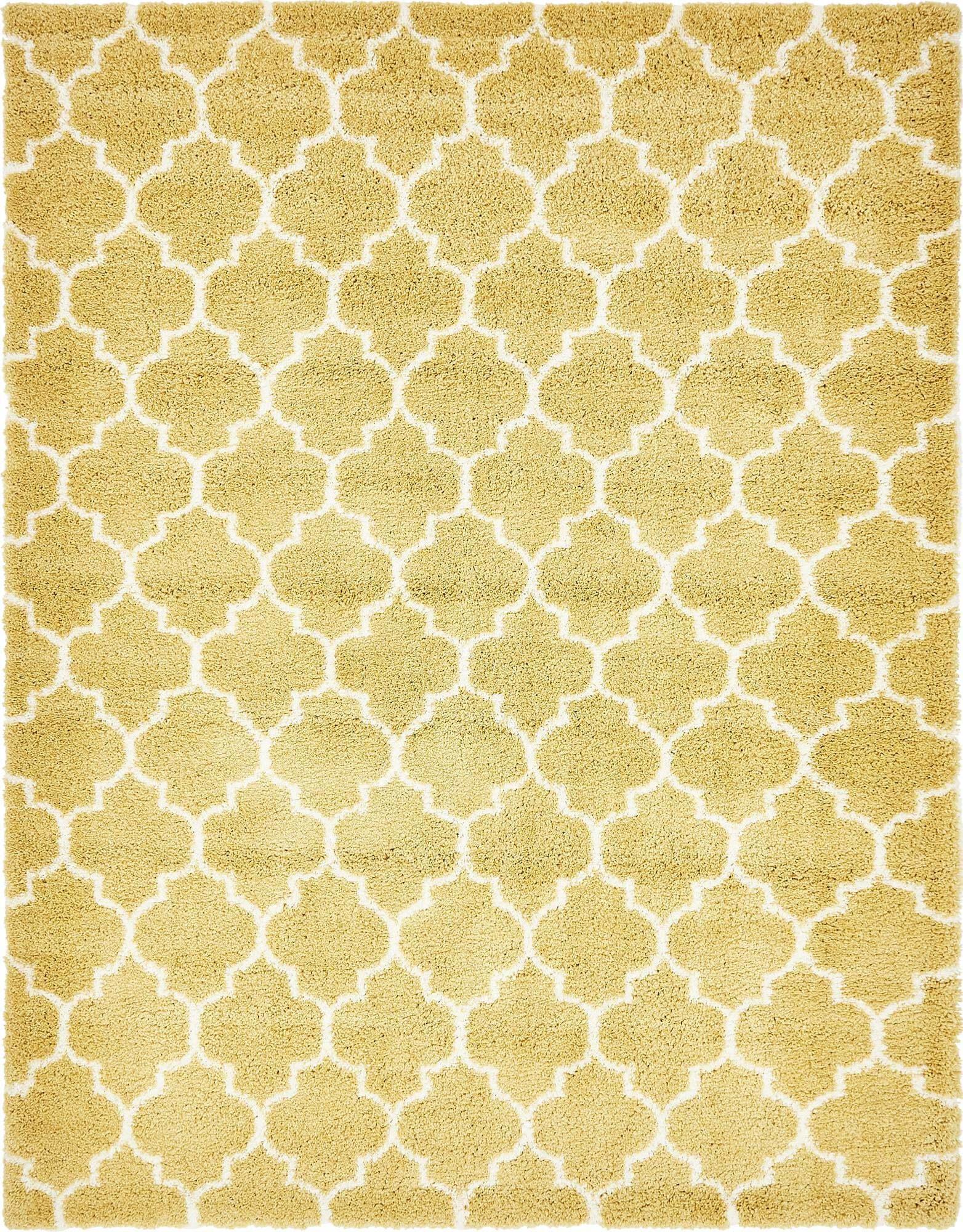 Unique Loom Indoor Rugs - Rabat Shag Geometric Rectangular 9x12 Rug Yellow & Ivory