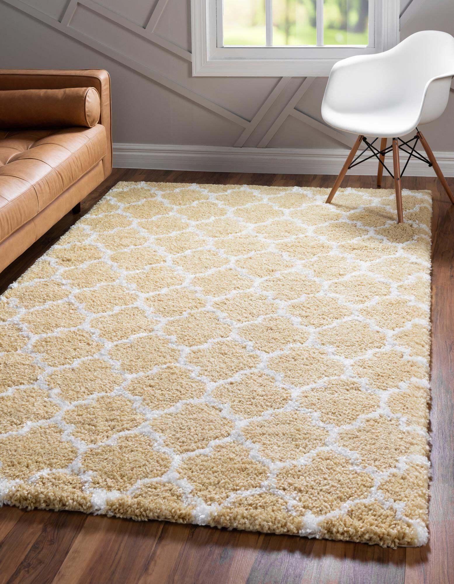 Unique Loom Indoor Rugs - Rabat Shag Geometric Rectangular 9x12 Rug Yellow & Ivory