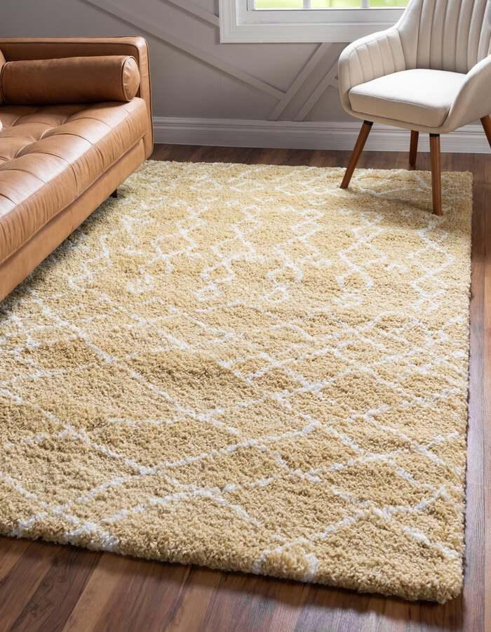 Unique Loom Indoor Rugs - Rabat Shag Scandinavian 9x12 Rectangular Rug Yellow