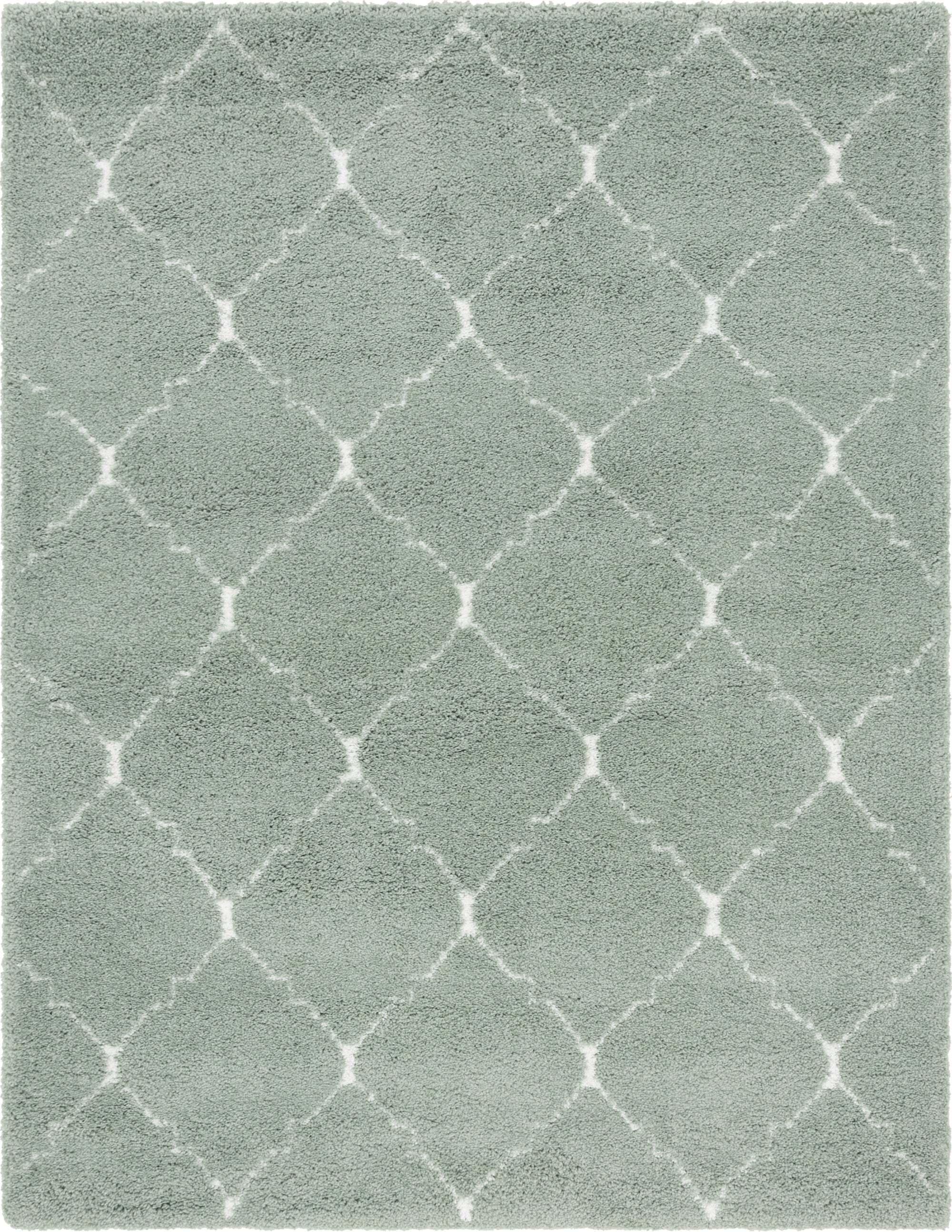 Unique Loom Indoor Rugs - Rabat Shag Trellis Rectangular 8x10 Rug Light Green & Ivory