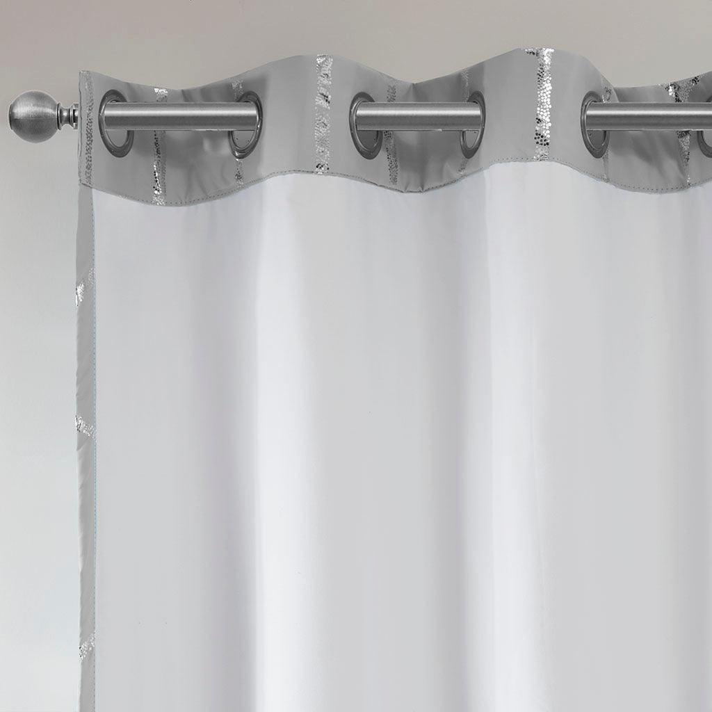 Olliix.com Curtains - Raina 84" Total Blackout Metallic Print Grommet Top Curtain Gray & Silver