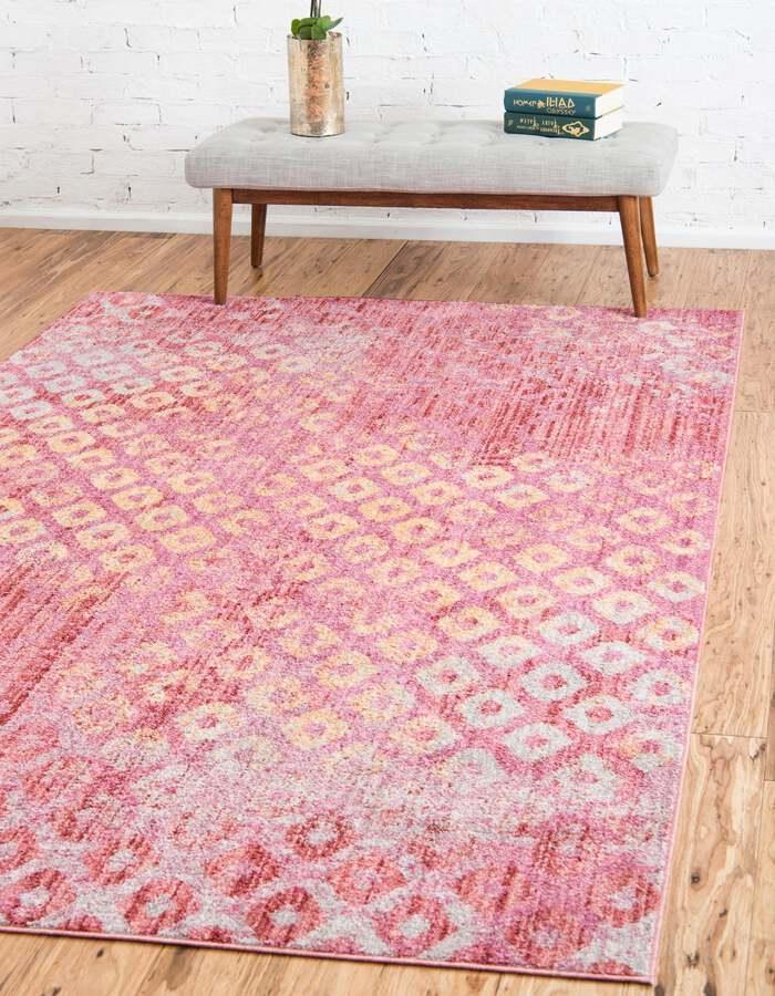 Unique Loom Indoor Rugs - Rainbow Bohemian 10x13 Rectangular Rug Pink