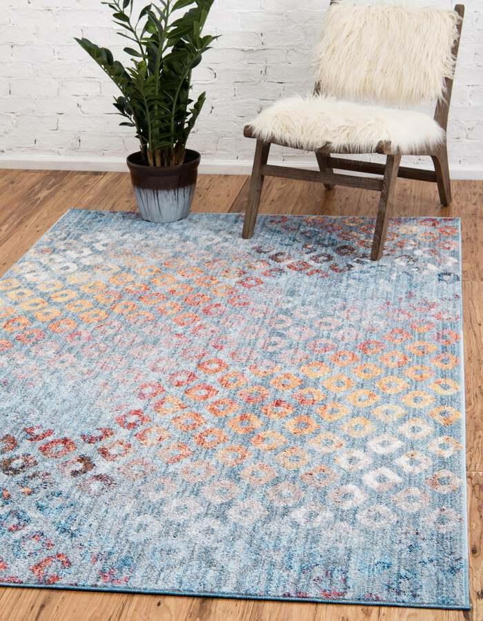 Unique Loom Indoor Rugs - Rainbow Geometric 10x13 Blue & Gold