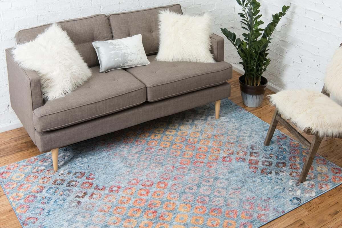 Rainbow Geometric 10x13 Blue & Peach Rug