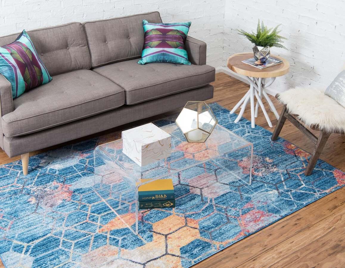 Unique Loom Indoor Rugs - Rainbow Geometric 10x13 Blue & Peach