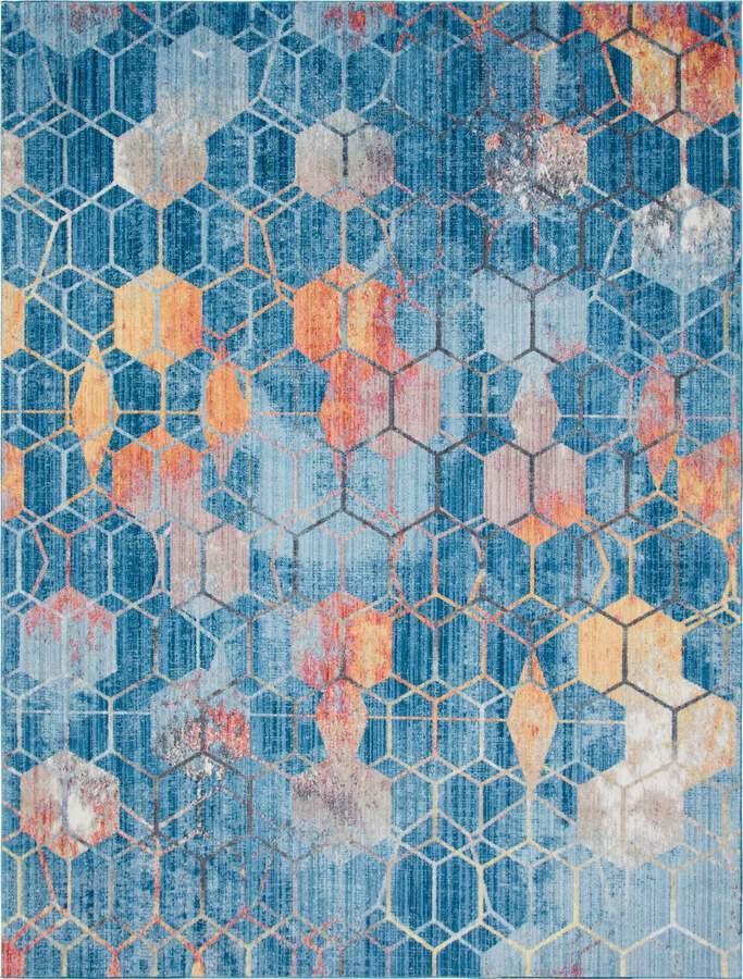 Unique Loom Indoor Rugs - Rainbow Geometric 10x13 Blue & Peach