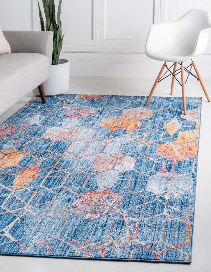 Unique Loom Indoor Rugs - Rainbow Geometric 10x13 Blue & Peach