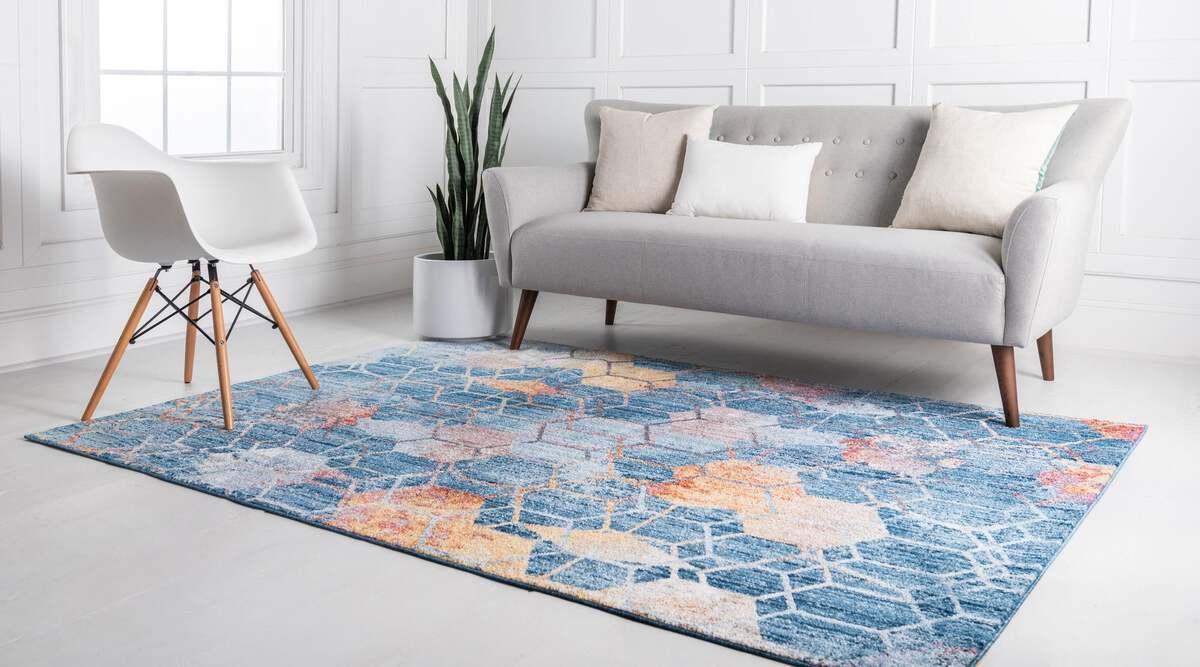 Unique Loom Indoor Rugs - Rainbow Geometric 10x13 Blue & Peach