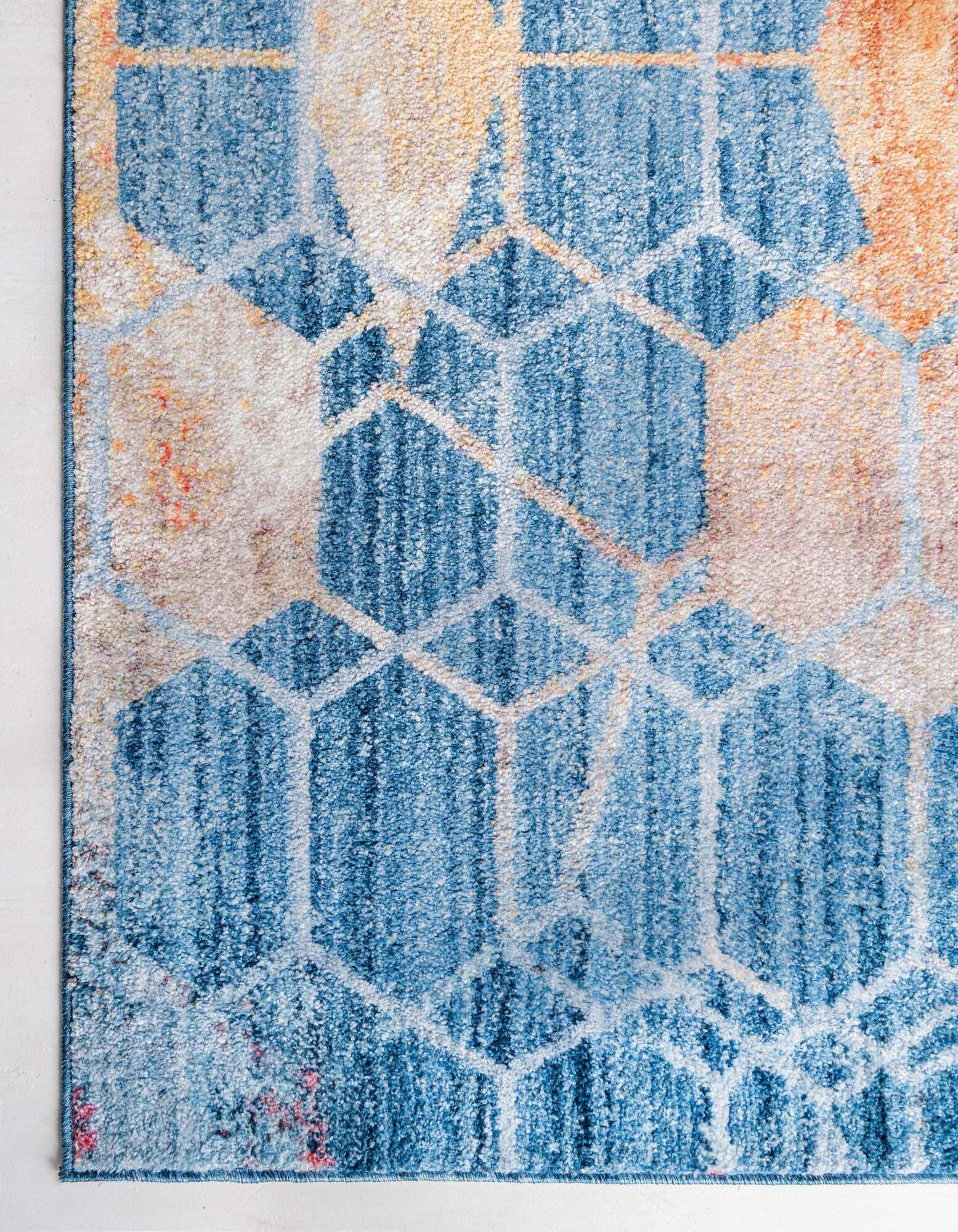 Unique Loom Indoor Rugs - Rainbow Geometric Rectangular 8x11 Rug Blue & Peach