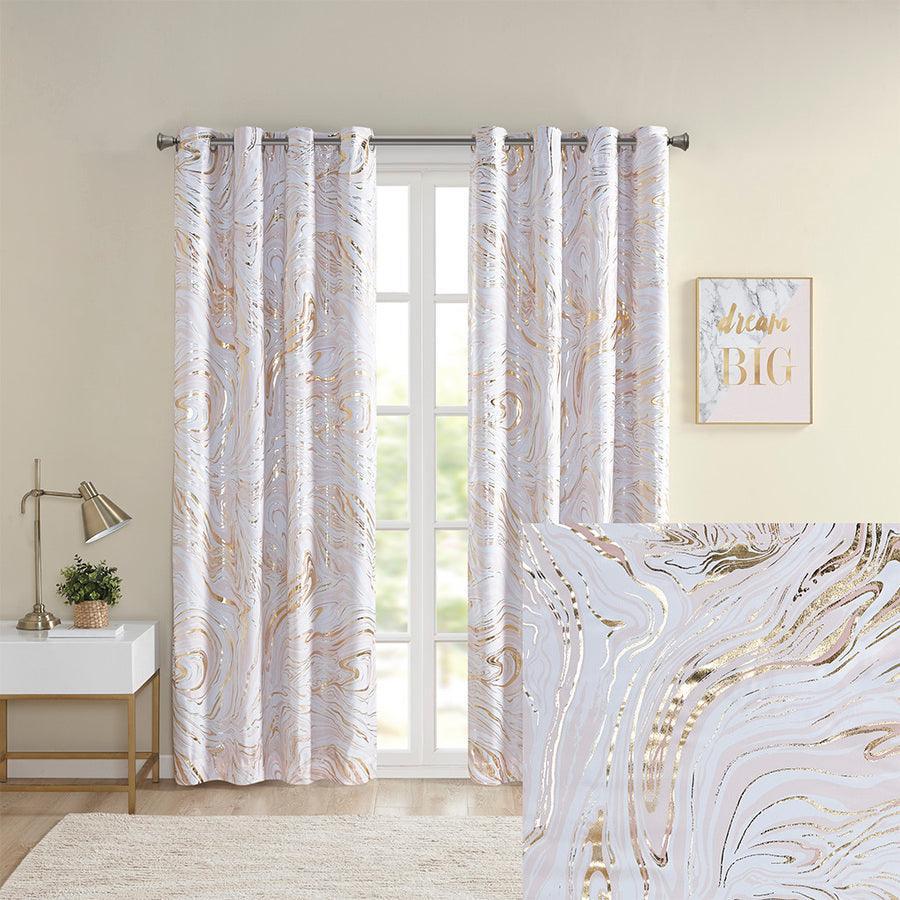 Olliix.com Curtains - Rebecca Grommet Top Metallic Printed Total Blackout Curtain 63" Panel Blush