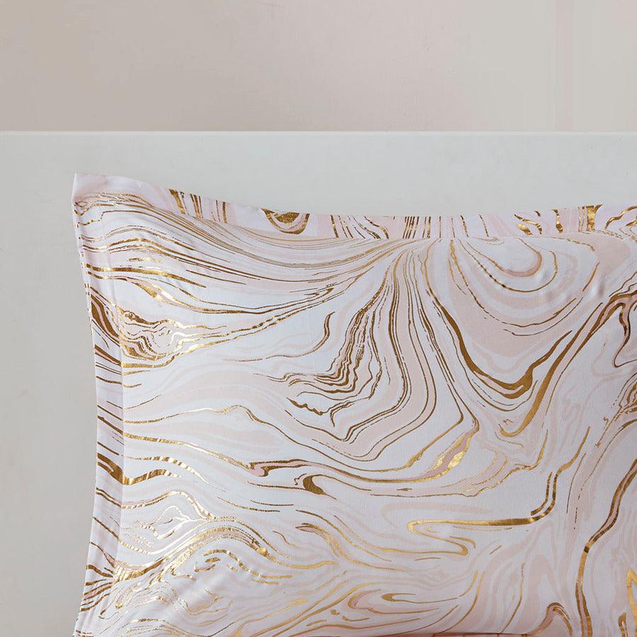 Olliix.com Duvet & Duvet Sets - Rebecca Twin/Twin XL Metallic Printed Duvet Cover Set Blush & Gold